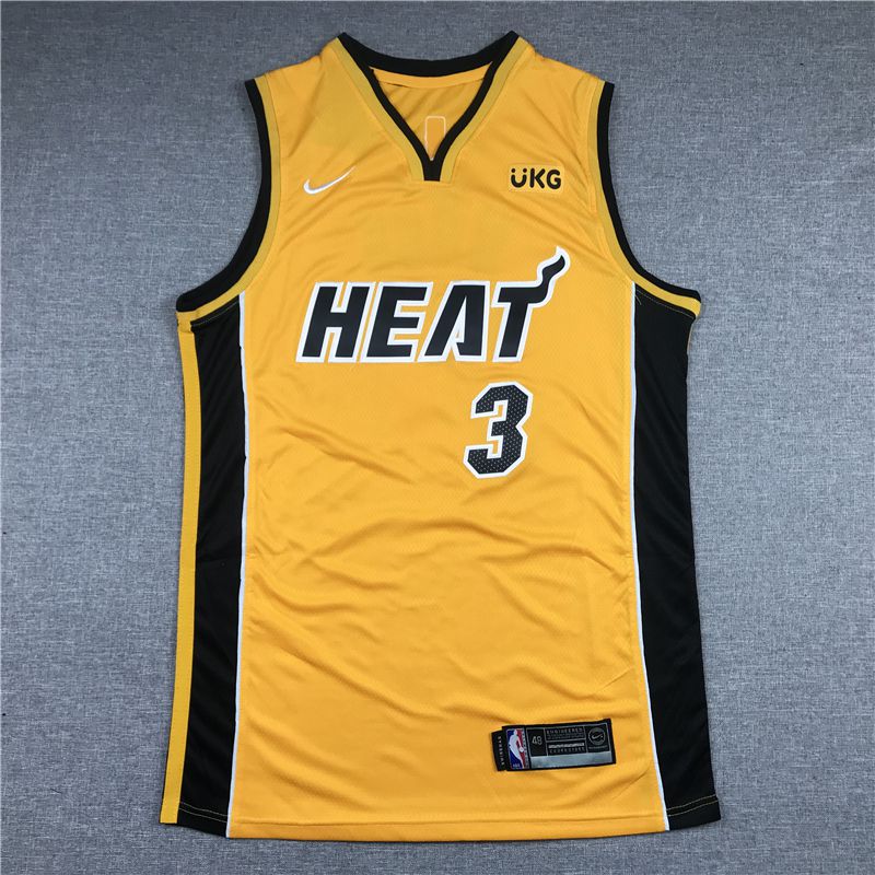 Men Miami Heat 3 Wade Yellow 2021 Nike Playoff bonus NBA Jersey